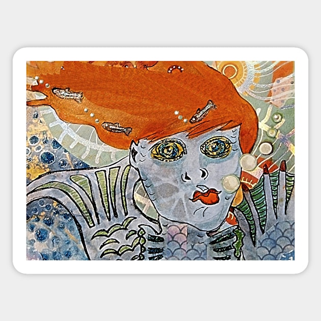 The Mermaid Says "Hi" (The Uncertain Smile) Sticker by MagsWilliamson